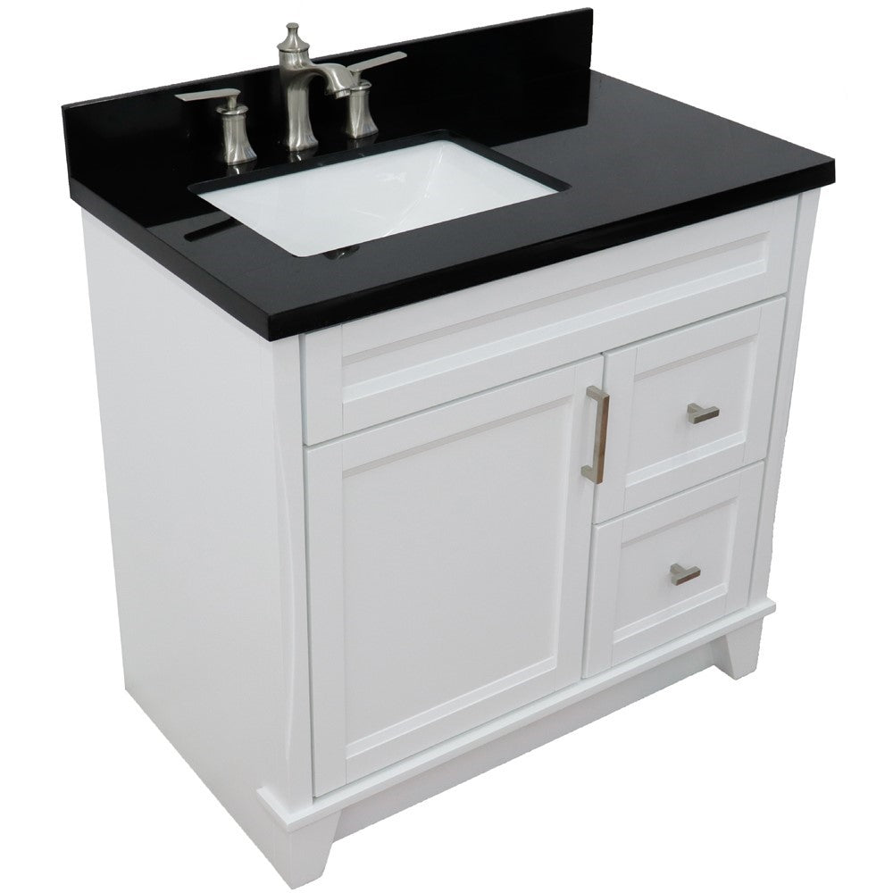 Bellaterra Home 37" Single sink vanity in White finish with Black galaxy granite and Left door/Left sink - Luxe Bathroom Vanities