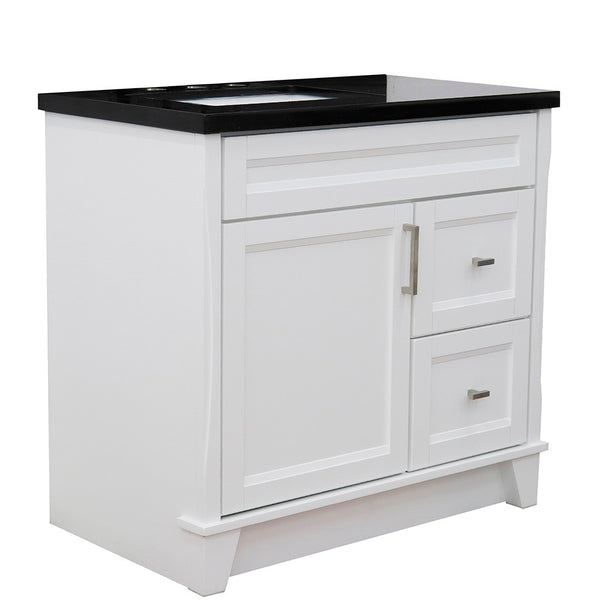 Bellaterra Home 37" Single sink vanity in White finish with Black galaxy granite and Left door/Left sink - Luxe Bathroom Vanities