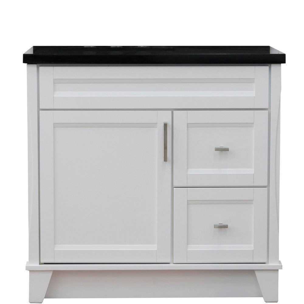 Bellaterra Home 37" Single sink vanity in White finish with Black galaxy granite and Left door/Left sink - Luxe Bathroom Vanities