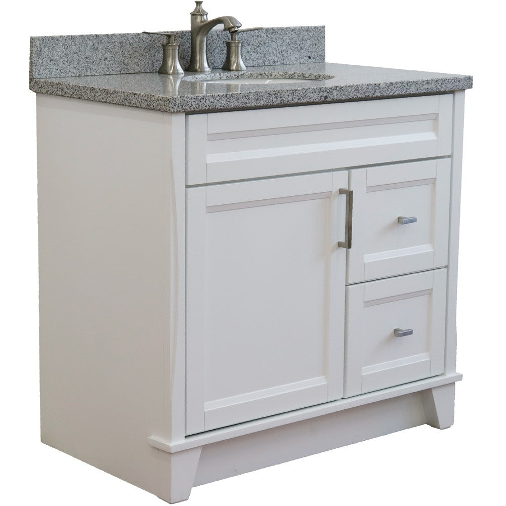 Bellaterra Home 37" Single sink vanity in White finish with Black galaxy granite and Left door/Center sink - Luxe Bathroom Vanities