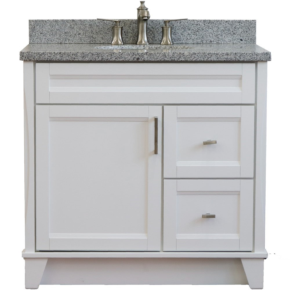 Bellaterra Home 37" Single sink vanity in White finish with Black galaxy granite and Left door/Center sink - Luxe Bathroom Vanities