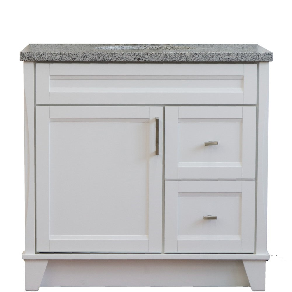 Bellaterra Home 37" Single sink vanity in White finish with Black galaxy granite and Left door/Center sink - Luxe Bathroom Vanities