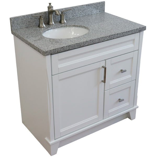 Bellaterra Home 37" Single sink vanity in White finish with Black galaxy granite and and Left door/Left sink - Luxe Bathroom Vanities