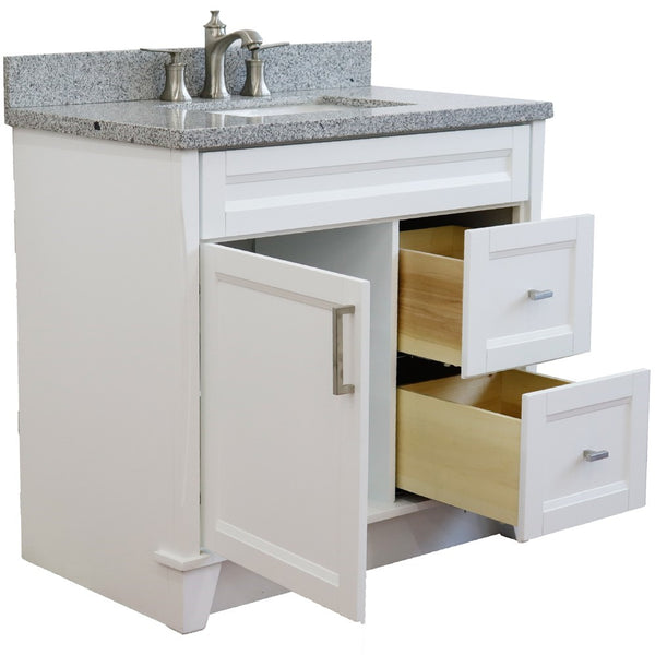 Bellaterra Home 37" Single sink vanity in White finish with Black galaxy granite and Left door/Center sink - Luxe Bathroom Vanities