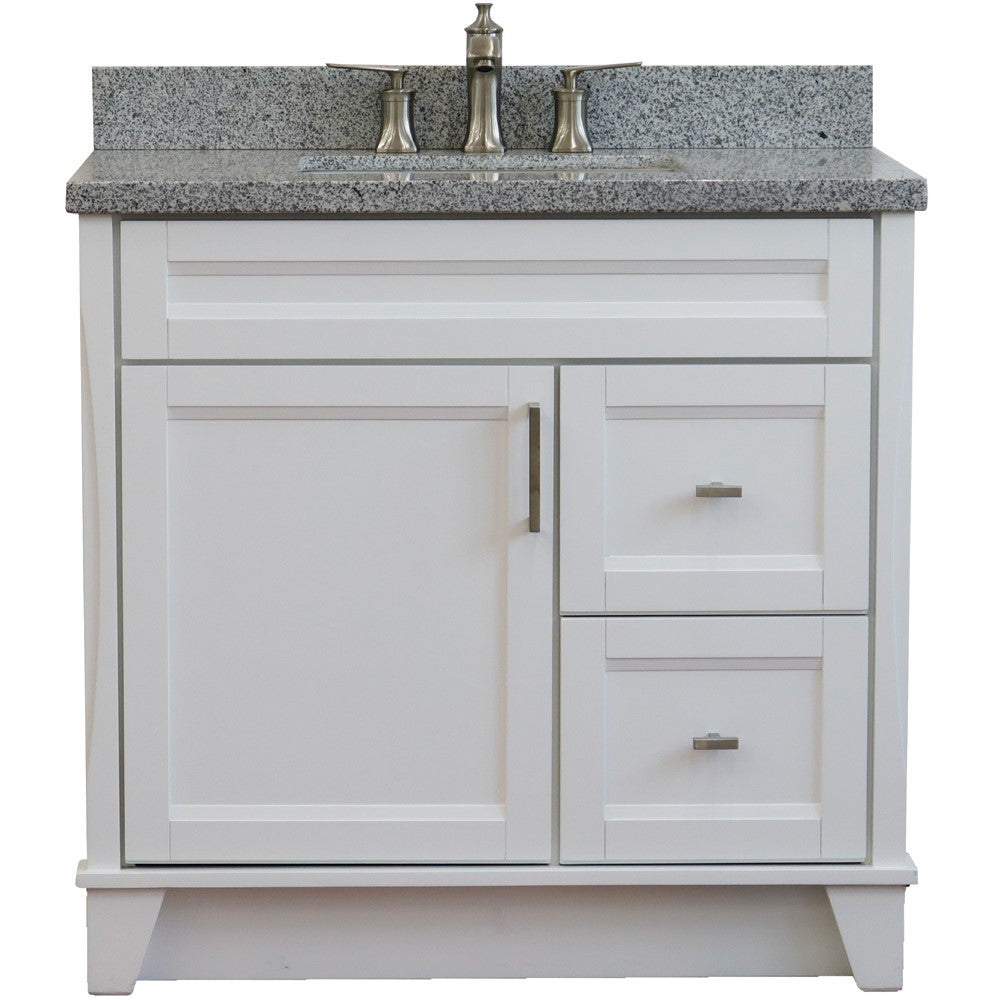 Bellaterra Home 37" Single sink vanity in White finish with Black galaxy granite and Left door/Center sink - Luxe Bathroom Vanities