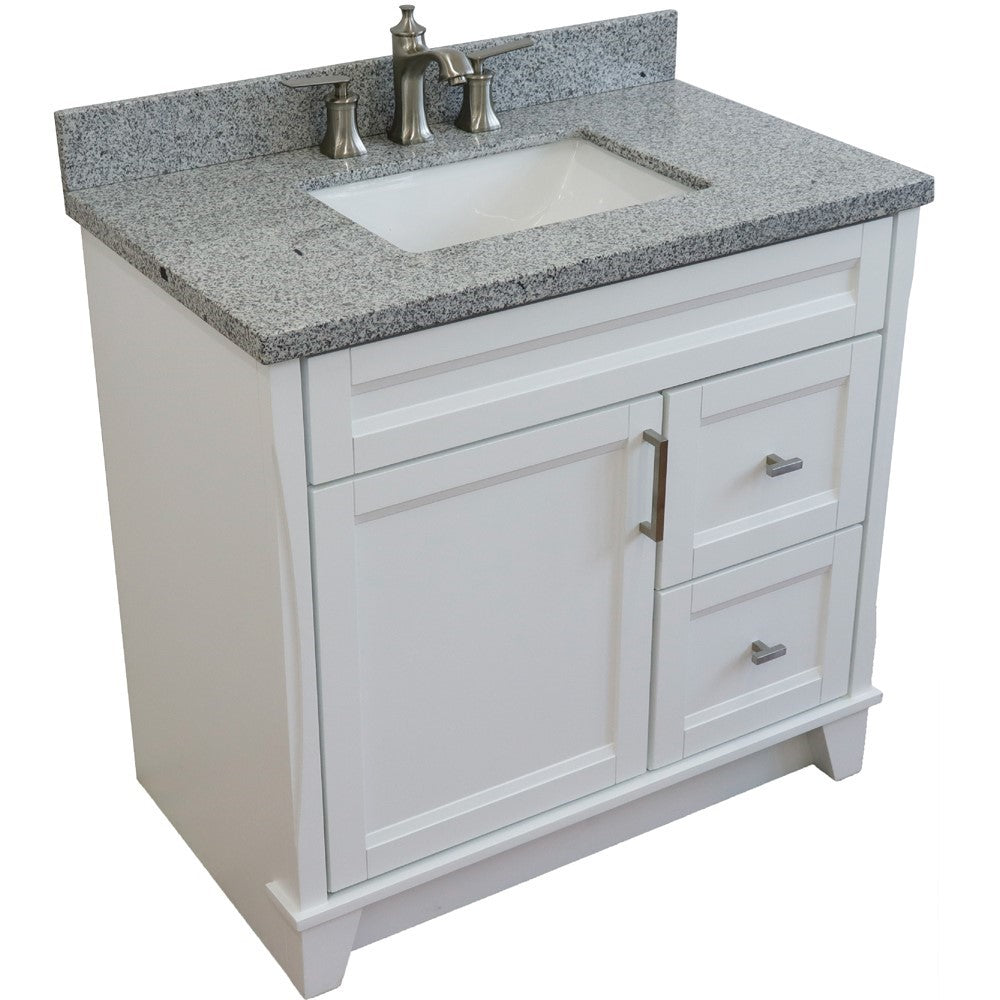 Bellaterra Home 37" Single sink vanity in White finish with Black galaxy granite and Left door/Center sink - Luxe Bathroom Vanities