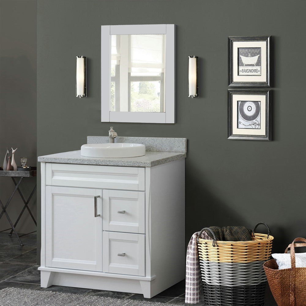 Bellaterra Home 37" Single sink vanity in White finish with White carrara marble and Left door/Round Center sink - Luxe Bathroom Vanities