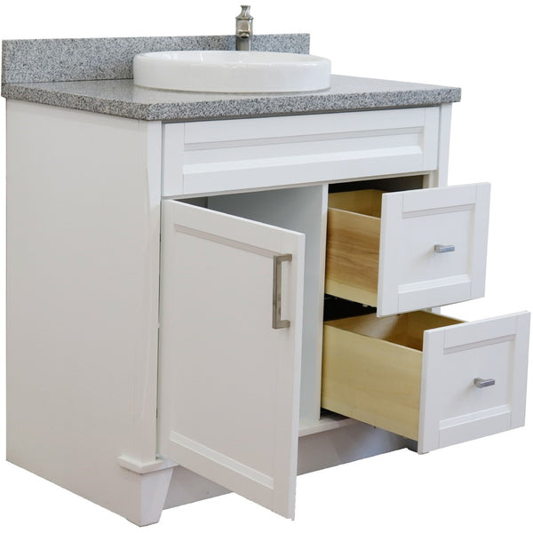 Bellaterra Home 37" Single sink vanity in White finish with White carrara marble and Left door/Round Center sink - Luxe Bathroom Vanities