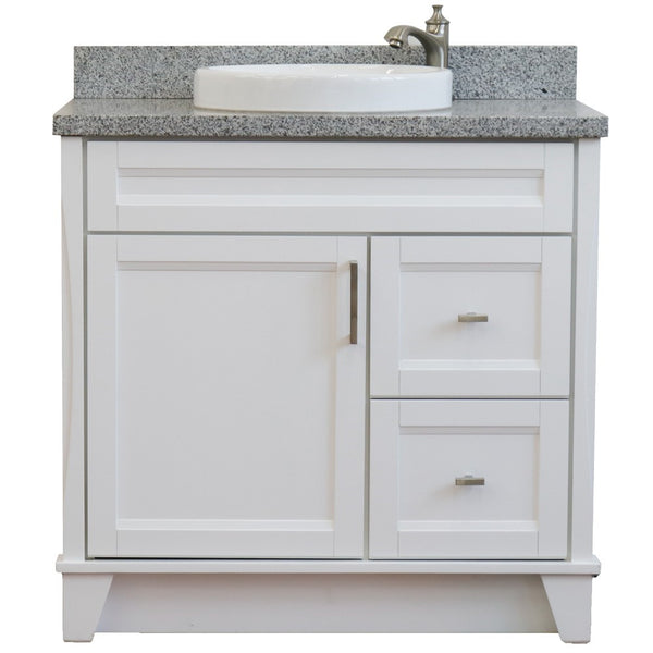 Bellaterra Home 37" Single sink vanity in White finish with White carrara marble and Left door/Round Center sink - Luxe Bathroom Vanities