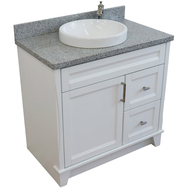 Bellaterra Home 37" Single sink vanity in White finish with White carrara marble and Left door/Round Center sink - Luxe Bathroom Vanities