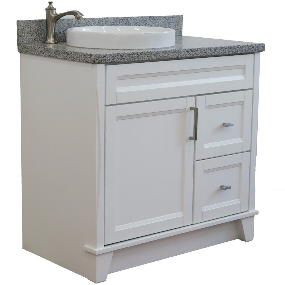 Bellaterra Home 37" Single sink vanity in White finish with Black galaxy granite and Left door/Round Left sink - Luxe Bathroom Vanities