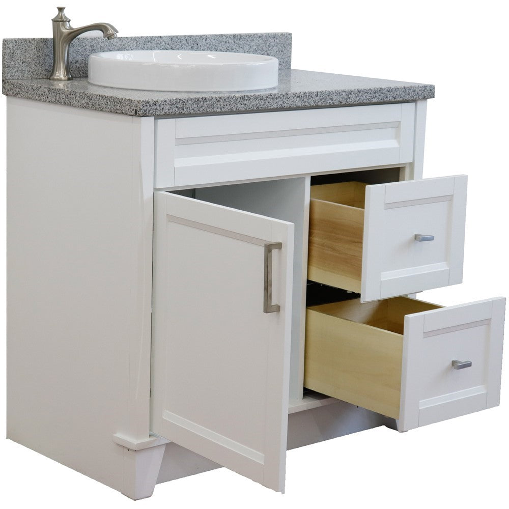 Bellaterra Home 37" Single sink vanity in White finish with Black galaxy granite and Left door/Round Left sink - Luxe Bathroom Vanities