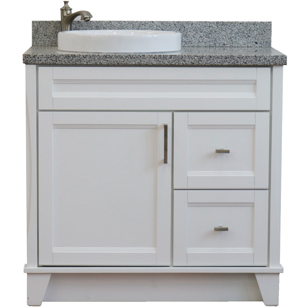 Bellaterra Home 37" Single sink vanity in White finish with Black galaxy granite and Left door/Round Left sink - Luxe Bathroom Vanities