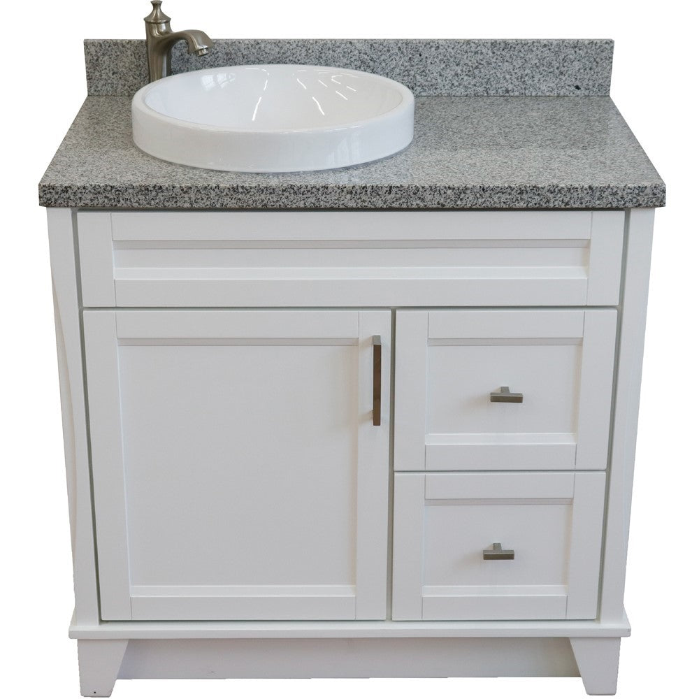 Bellaterra Home 37" Single sink vanity in White finish with Black galaxy granite and Left door/Round Left sink - Luxe Bathroom Vanities