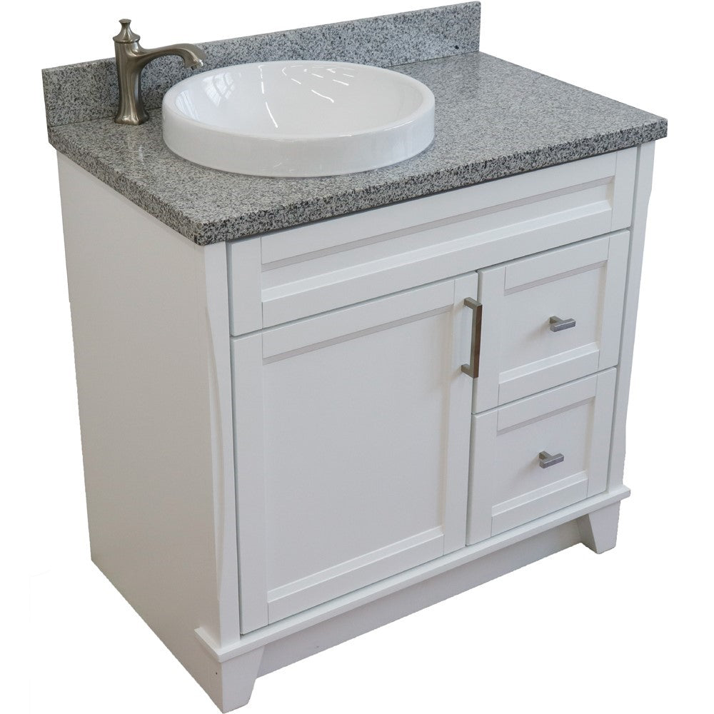 Bellaterra Home 37" Single sink vanity in White finish with Black galaxy granite and Left door/Round Left sink - Luxe Bathroom Vanities