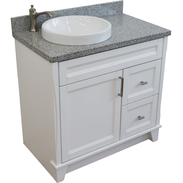 Bellaterra Home 37" Single sink vanity in White finish with Black galaxy granite and Left door/Round Left sink - Luxe Bathroom Vanities