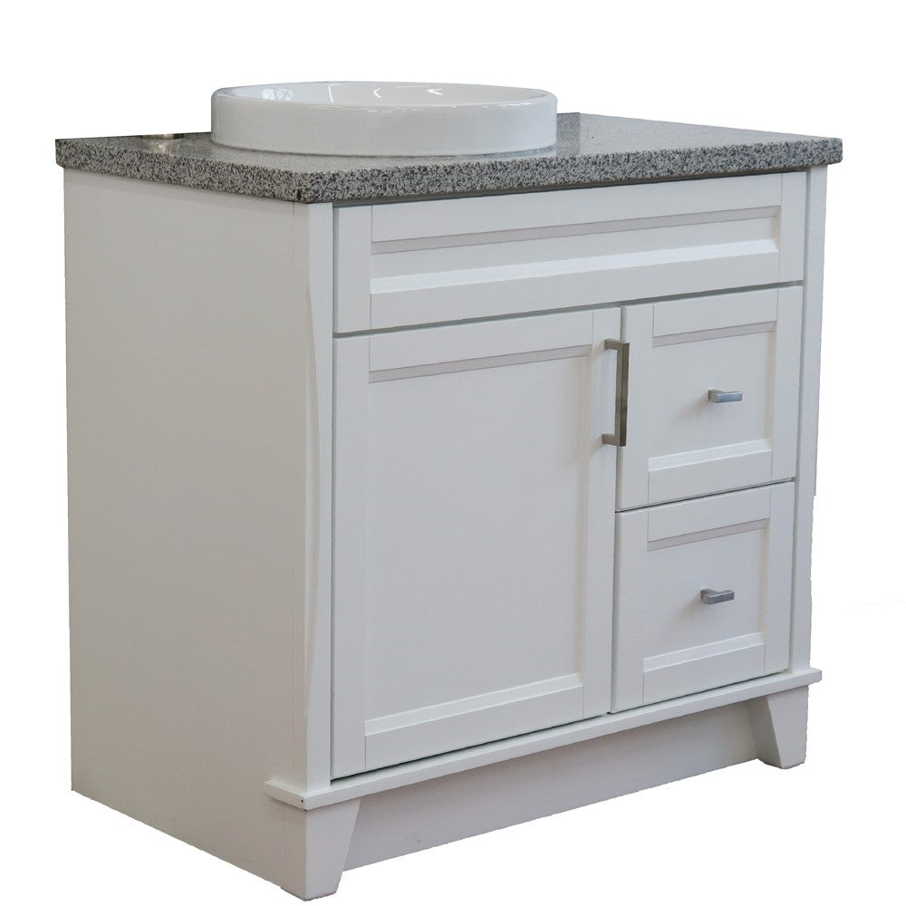 Bellaterra Home 37" Single sink vanity in White finish with Black galaxy granite and Left door/Round Left sink - Luxe Bathroom Vanities