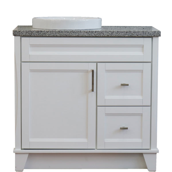 Bellaterra Home 37" Single sink vanity in White finish with Black galaxy granite and Left door/Round Left sink - Luxe Bathroom Vanities