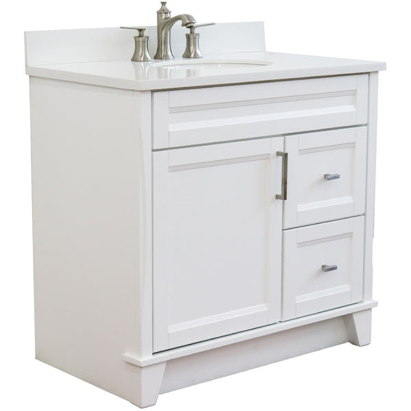 Bellaterra Home 37" Single sink vanity in White finish with Black galaxy granite and Left door/Center sink - Luxe Bathroom Vanities