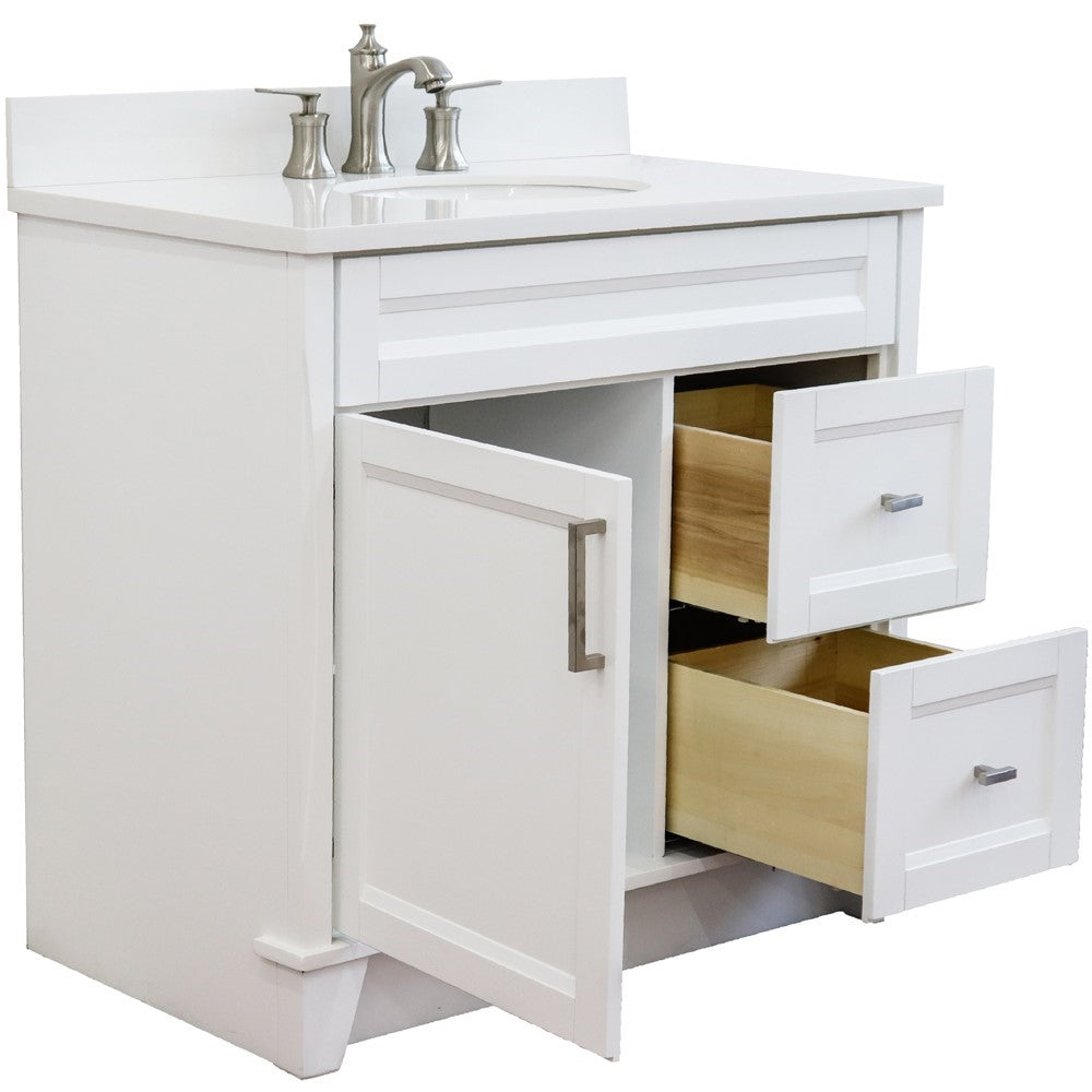 Bellaterra Home 37" Single sink vanity in White finish with Black galaxy granite and Left door/Center sink - Luxe Bathroom Vanities