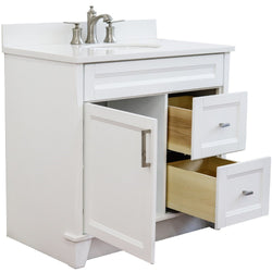 Bellaterra Home 37" Single sink vanity in White finish with Black galaxy granite and Left door/Center sink - Luxe Bathroom Vanities