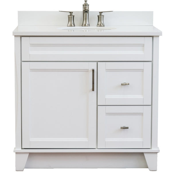 Bellaterra Home 37" Single sink vanity in White finish with Black galaxy granite and Left door/Center sink - Luxe Bathroom Vanities