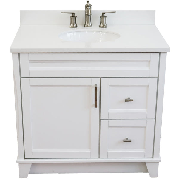 Bellaterra Home 37" Single sink vanity in White finish with Black galaxy granite and Left door/Center sink - Luxe Bathroom Vanities