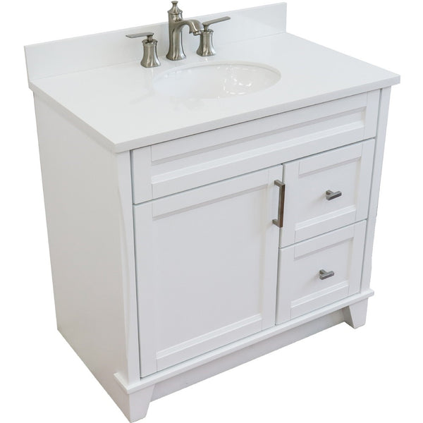 Bellaterra Home 37" Single sink vanity in White finish with Black galaxy granite and Left door/Center sink - Luxe Bathroom Vanities