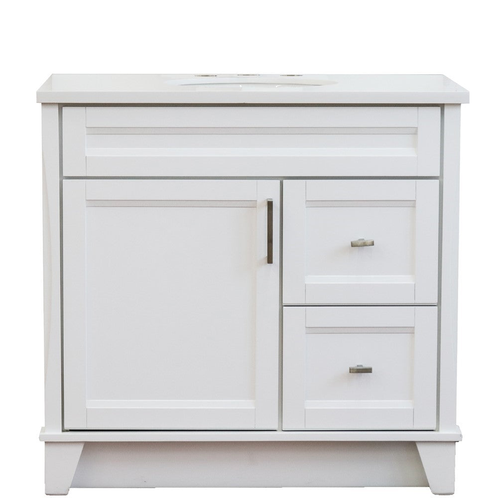 Bellaterra Home 37" Single sink vanity in White finish with Black galaxy granite and Left door/Center sink - Luxe Bathroom Vanities