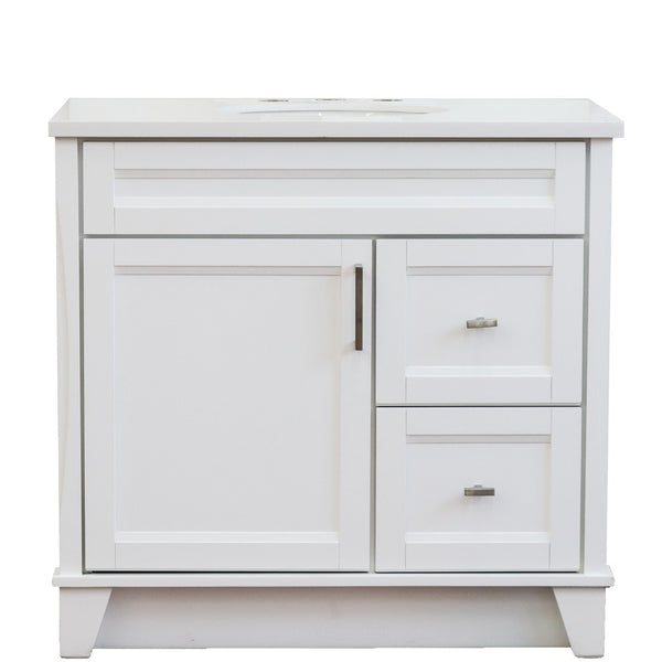 Bellaterra Home 37" Single sink vanity in White finish with Black galaxy granite and Left door/Center sink - Luxe Bathroom Vanities