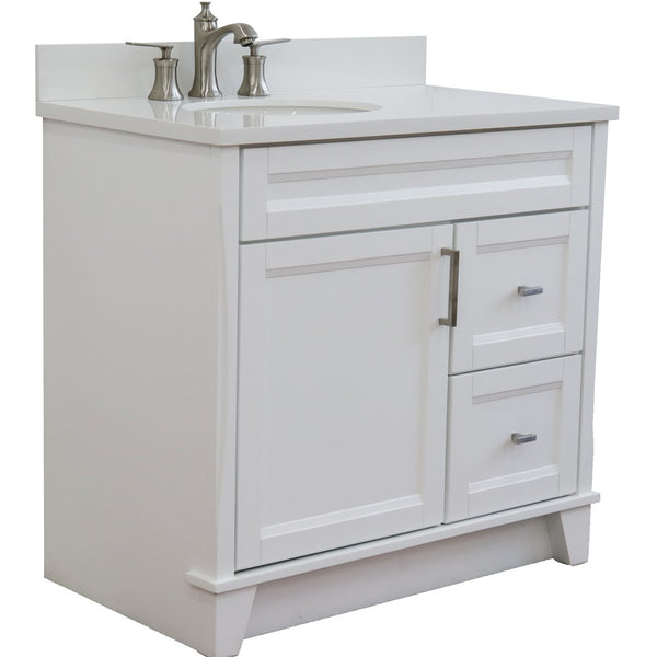 Bellaterra Home 37" Single sink vanity in White finish with Black galaxy granite and and Left door/Left sink - Luxe Bathroom Vanities