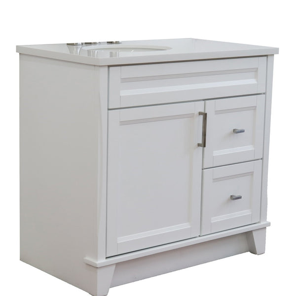 Bellaterra Home 37" Single sink vanity in White finish with Black galaxy granite and and Left door/Left sink - Luxe Bathroom Vanities