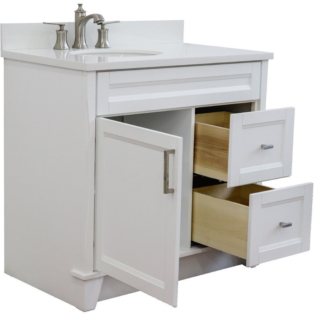 Bellaterra Home 37" Single sink vanity in White finish with Black galaxy granite and and Left door/Left sink - Luxe Bathroom Vanities