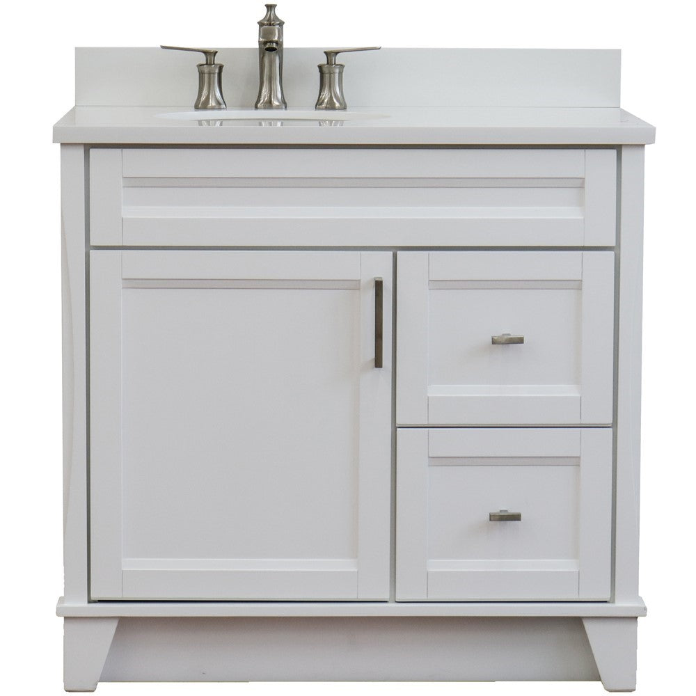 Bellaterra Home 37" Single sink vanity in White finish with Black galaxy granite and and Left door/Left sink - Luxe Bathroom Vanities