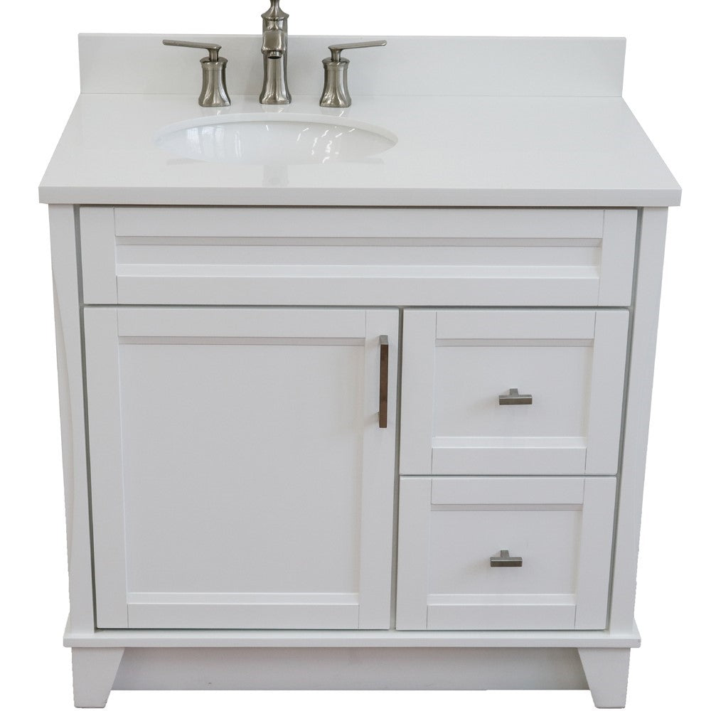 Bellaterra Home 37" Single sink vanity in White finish with Black galaxy granite and and Left door/Left sink - Luxe Bathroom Vanities