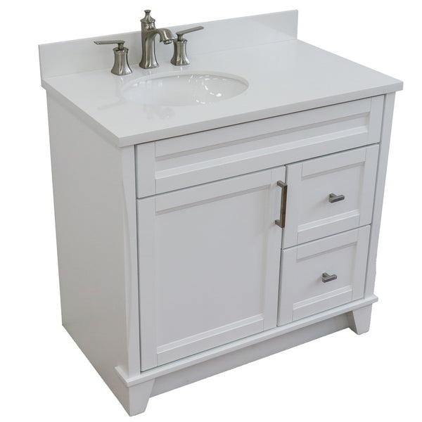 Bellaterra Home 37" Single sink vanity in White finish with Black galaxy granite and and Left door/Left sink - Luxe Bathroom Vanities