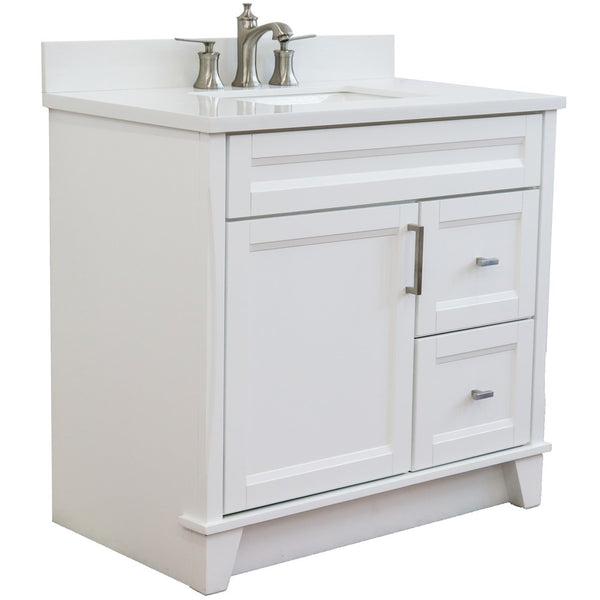 Bellaterra Home 37" Single sink vanity in White finish with Black galaxy granite and Left door/Center sink - Luxe Bathroom Vanities