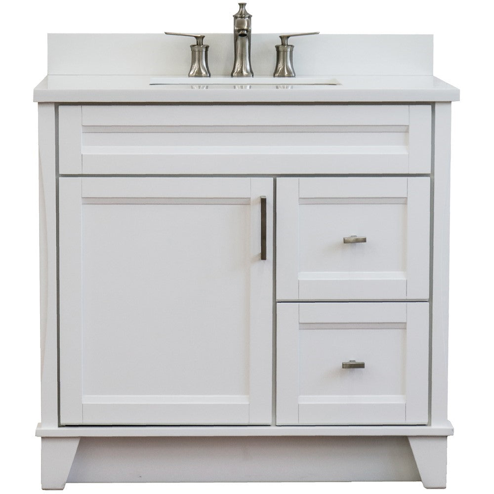 Bellaterra Home 37" Single sink vanity in White finish with Black galaxy granite and Left door/Center sink - Luxe Bathroom Vanities