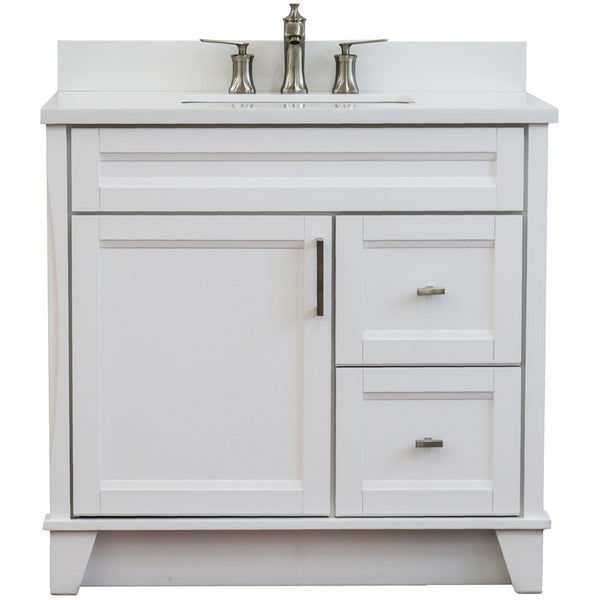 Bellaterra Home 37" Single sink vanity in White finish with Black galaxy granite and Left door/Center sink - Luxe Bathroom Vanities