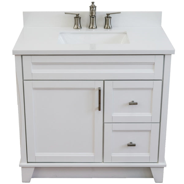 Bellaterra Home 37" Single sink vanity in White finish with Black galaxy granite and Left door/Center sink - Luxe Bathroom Vanities