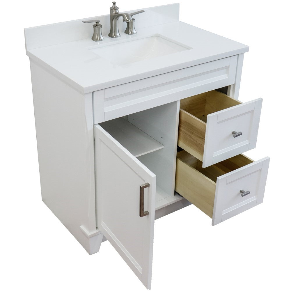 Bellaterra Home 37" Single sink vanity in White finish with Black galaxy granite and Left door/Center sink - Luxe Bathroom Vanities