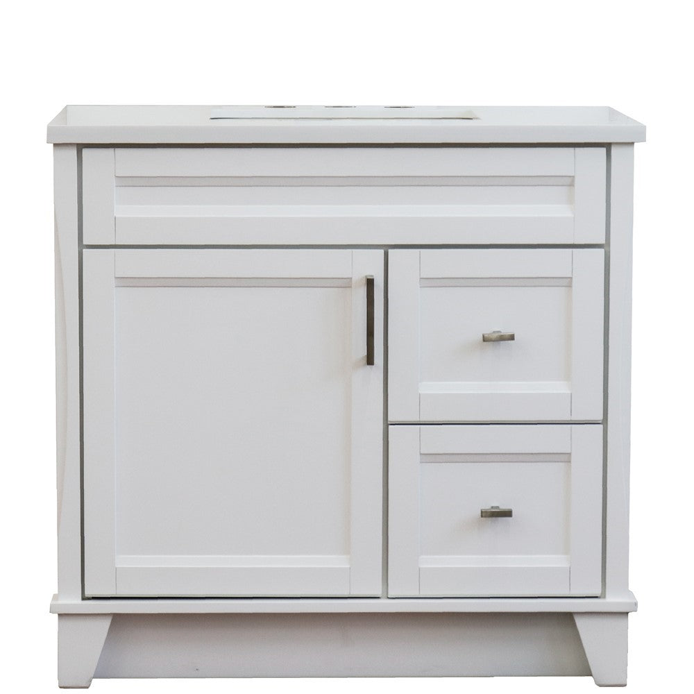 Bellaterra Home 37" Single sink vanity in White finish with Black galaxy granite and Left door/Center sink - Luxe Bathroom Vanities