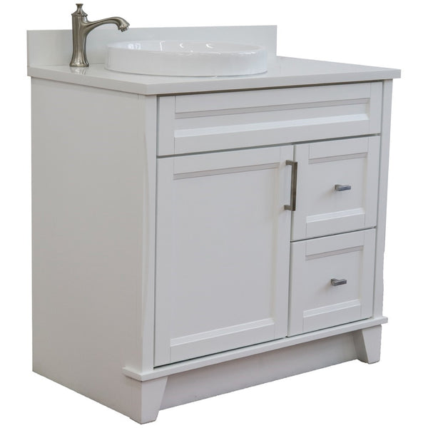 Bellaterra Home 37" Single sink vanity in White finish with Black galaxy granite and Left door/Round Left sink - Luxe Bathroom Vanities