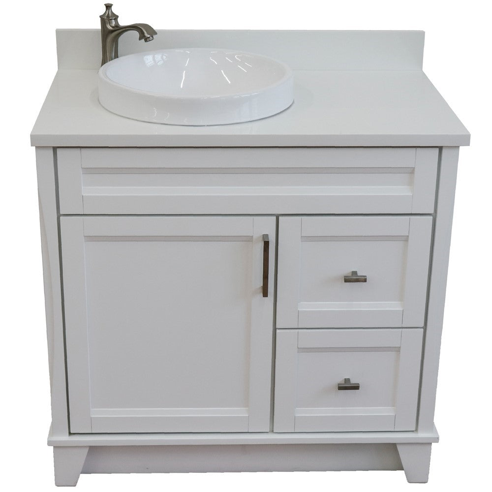 Bellaterra Home 37" Single sink vanity in White finish with Black galaxy granite and Left door/Round Left sink - Luxe Bathroom Vanities