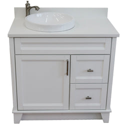 Bellaterra Home 37" Single sink vanity in White finish with Black galaxy granite and Left door/Round Left sink - Luxe Bathroom Vanities