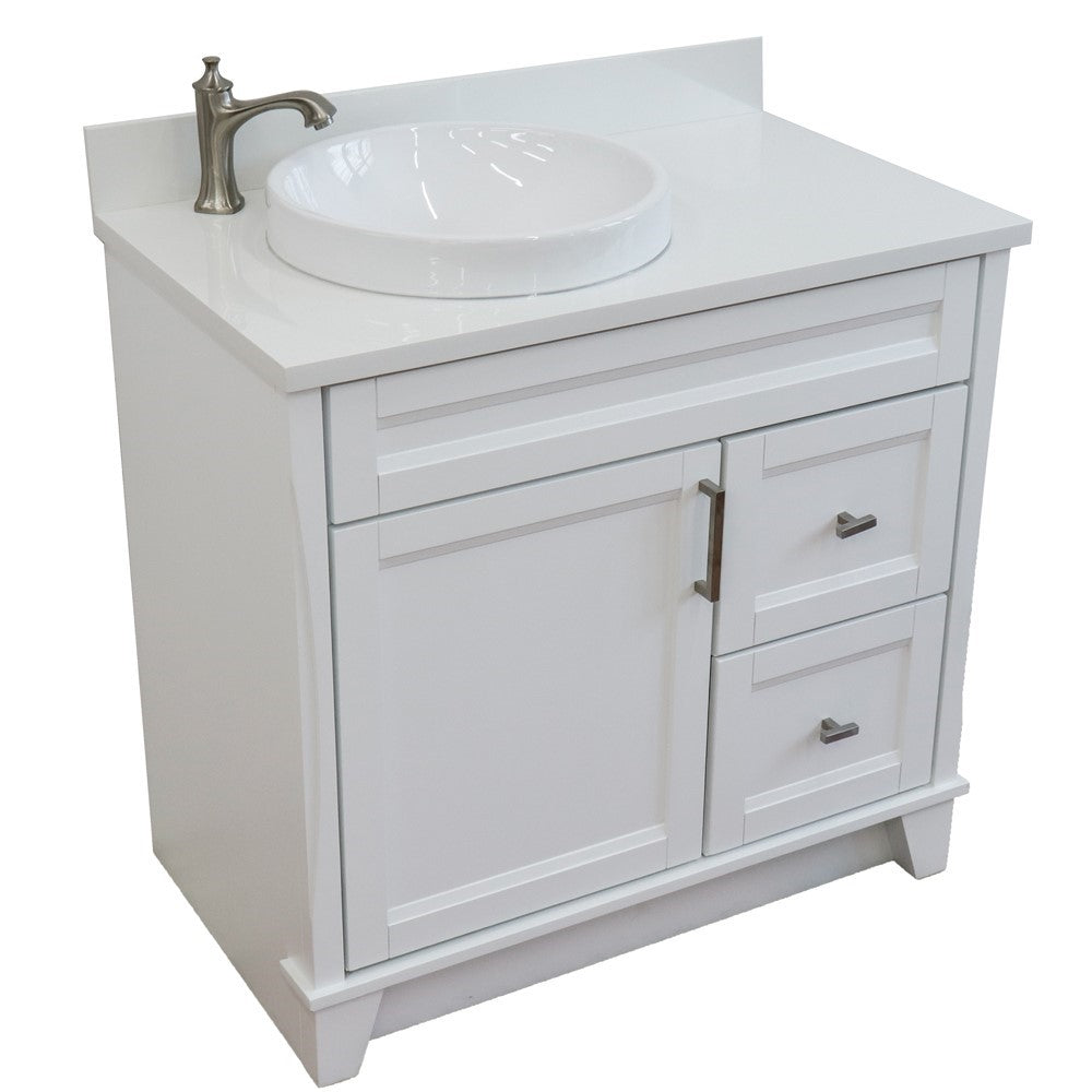 Bellaterra Home 37" Single sink vanity in White finish with Black galaxy granite and Left door/Round Left sink - Luxe Bathroom Vanities