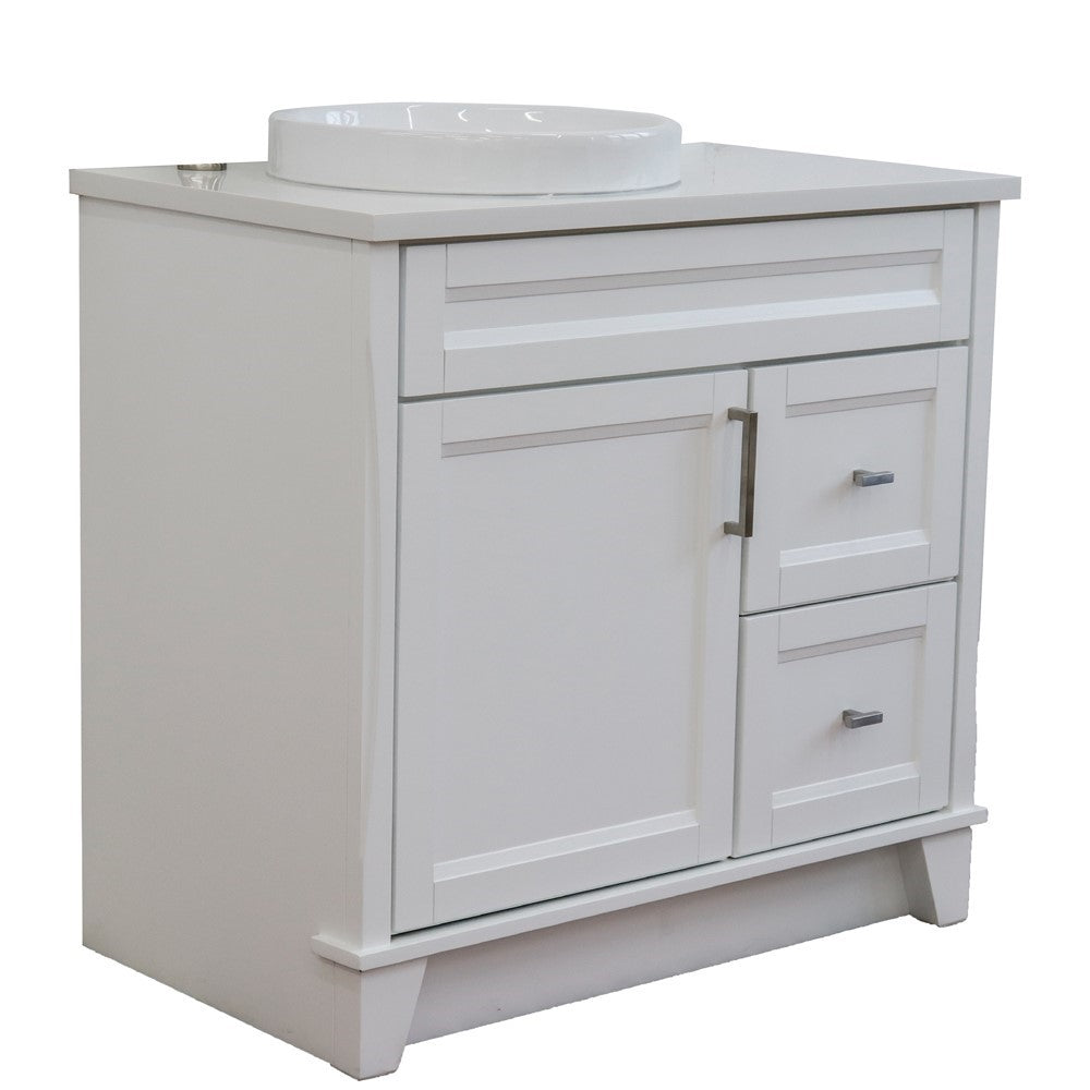 Bellaterra Home 37" Single sink vanity in White finish with Black galaxy granite and Left door/Round Left sink - Luxe Bathroom Vanities