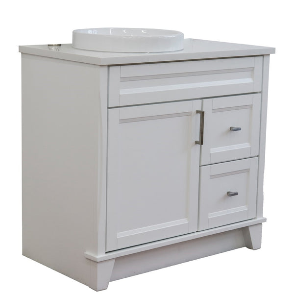 Bellaterra Home 37" Single sink vanity in White finish with Black galaxy granite and Left door/Round Left sink - Luxe Bathroom Vanities