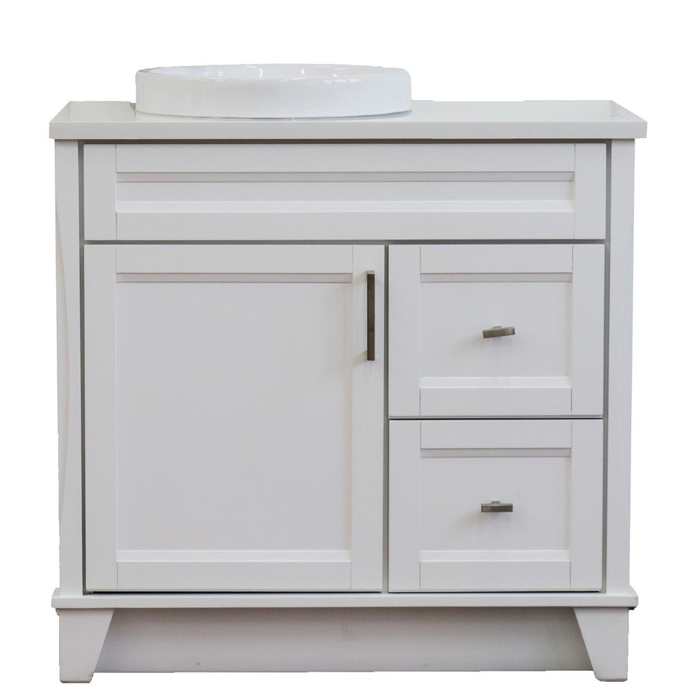 Bellaterra Home 37" Single sink vanity in White finish with Black galaxy granite and Left door/Round Left sink - Luxe Bathroom Vanities