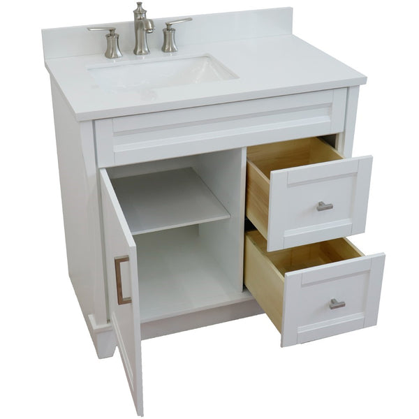 Bellaterra Home 37" Single sink vanity in White finish with Black galaxy granite and Left door/Left sink - Luxe Bathroom Vanities